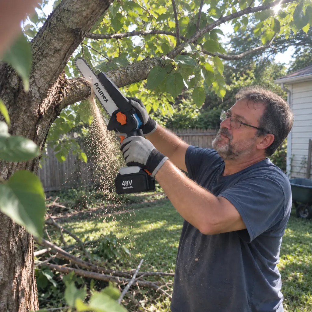 Roberto Galli taglia un ramo in giardino con Prunex™